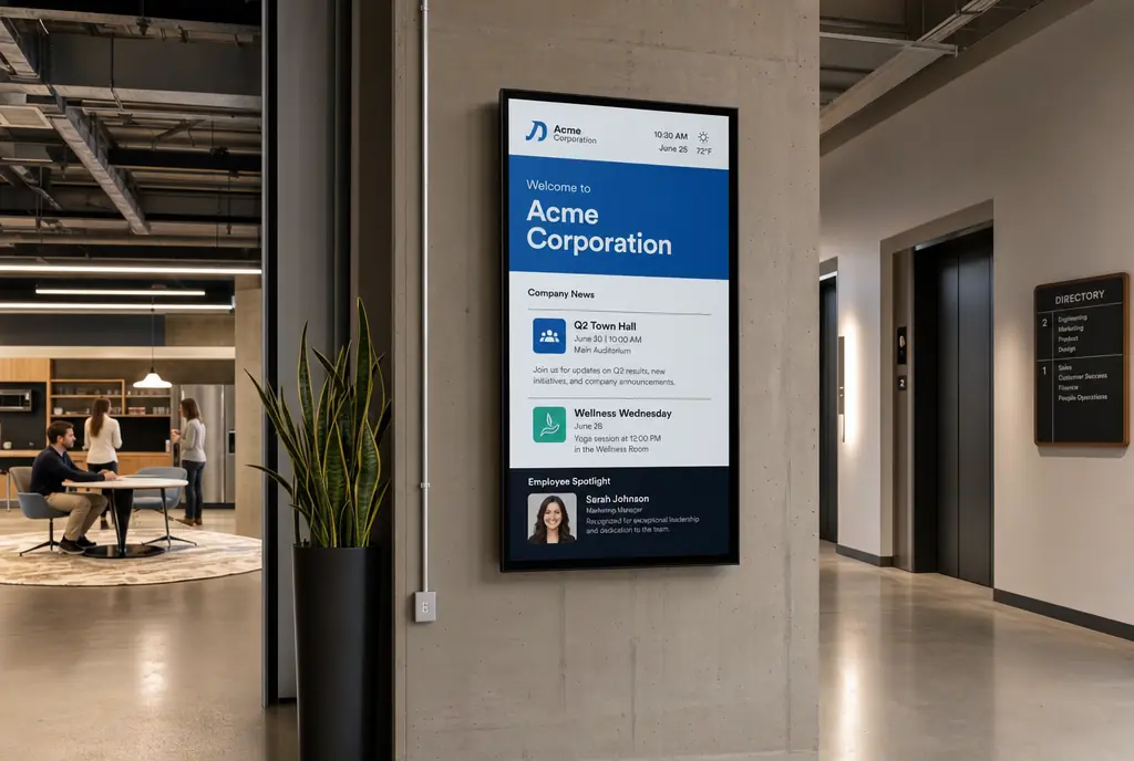 Corporate office internal communications screen
