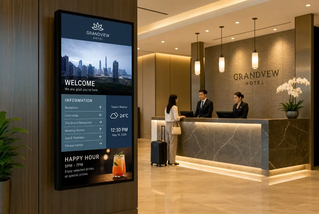 Digital signage in a hotel lobby